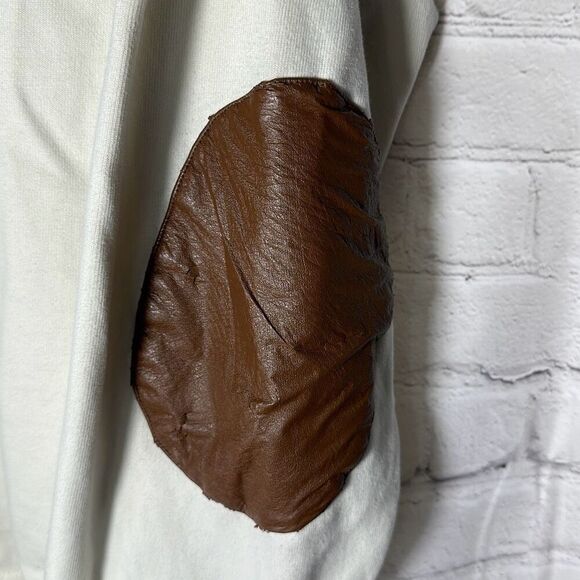 Orvis Mens Beige Quarter Zip Pullover Brown Elbow Patches size L Large LOOK PICS - Picture 4 of 9